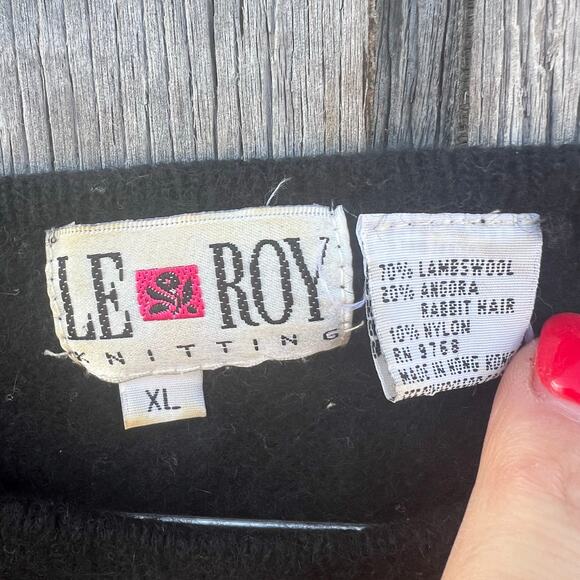 Vintage 80s Le Roy Knitting Lambswool Angora Floral 3-D Embroidery Sweater XL - Picture 4 of 5